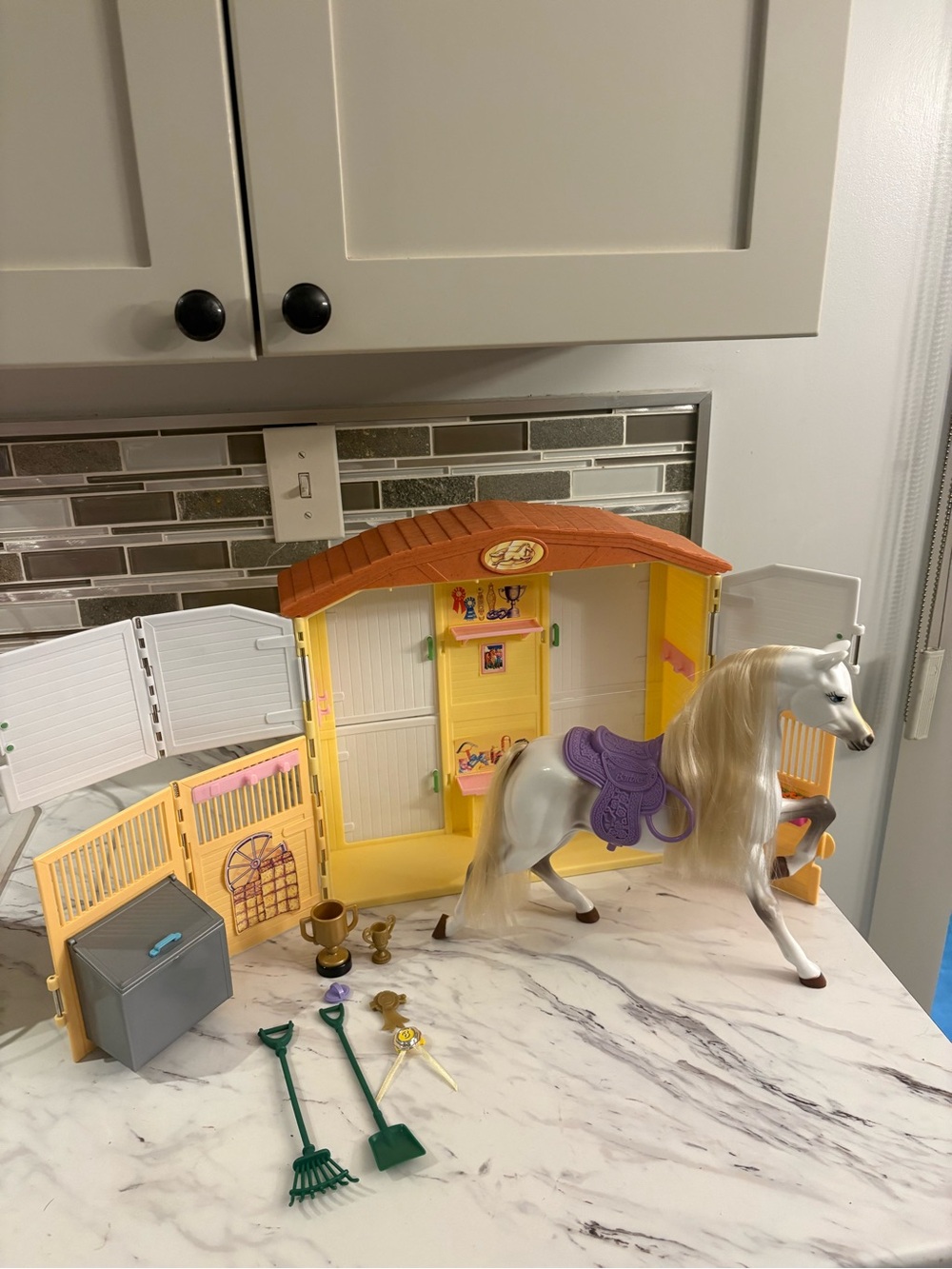 Vintage Mattel Barbie Magical Sounds Stable Barn Playset with accessories